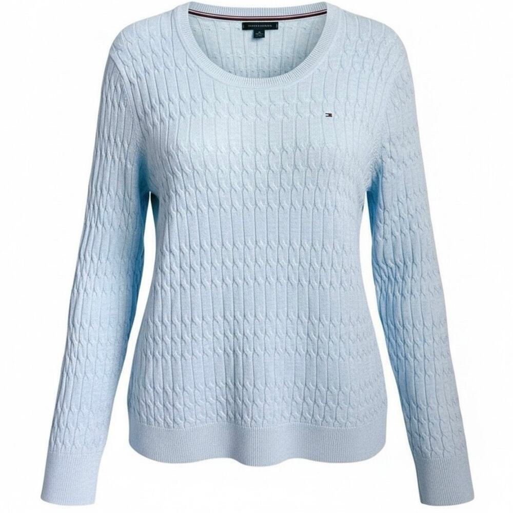 Tommy Hilfiger Blue Cable Knit Sweater Women XL Coastal Lightweight
